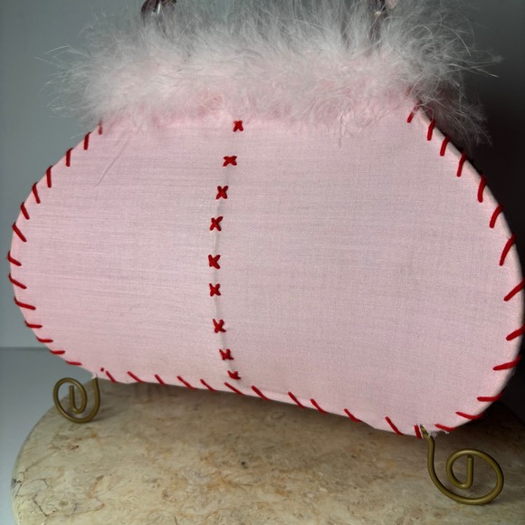 Pink Feathered Beaded Handle Purse Handbag Lampshade Victorian Style Accent Lamp - Picture 5 of 13